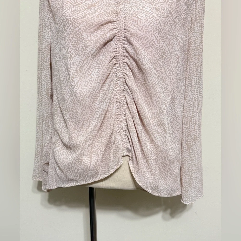 Calvin Klein NWT Blouse Ruched V-Neck Top Pink Light Tan Print Lined Size L - Picture 3 of 15